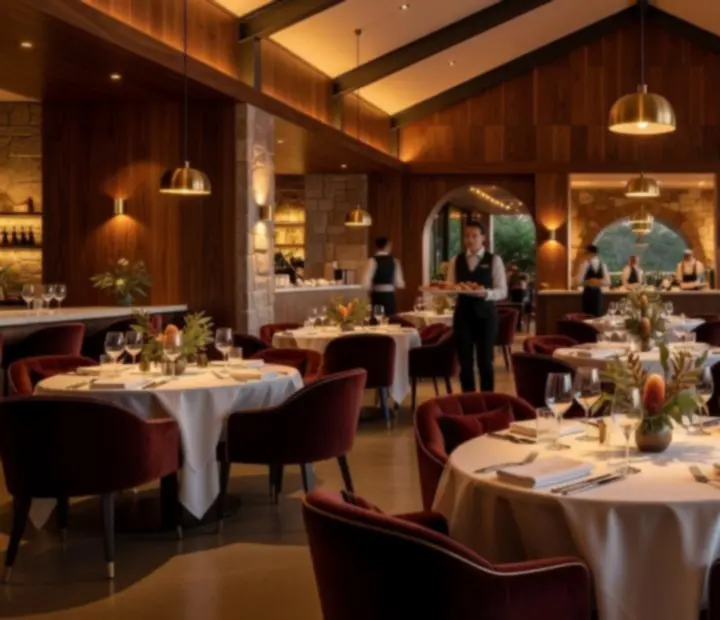 Cinematic private event space at MidnightFlopClub with candlelit tables and ambient lighting