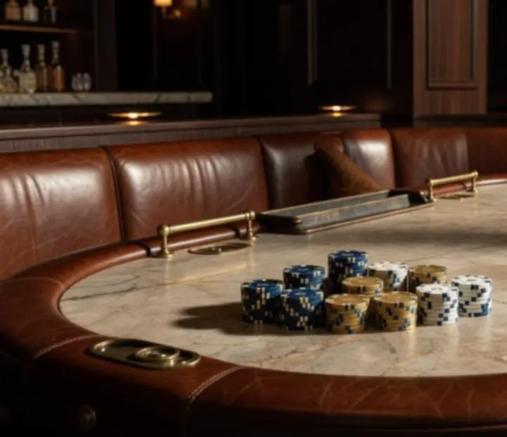 Luxurious poker lounge interior with leather seating and Australian hardwood finishes