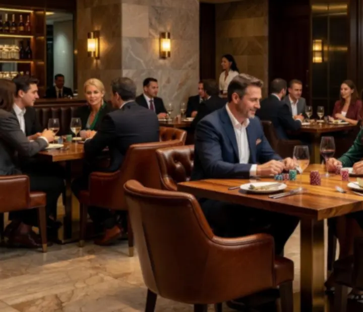 Luxurious MidnightFlopClub interior with Australian hardwood, stone, and ambient lighting